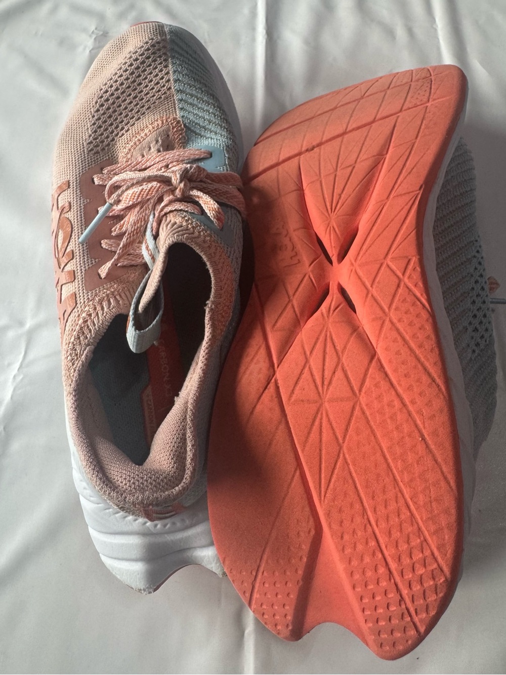 Hoka Women's Coral Peach and Light Blue Running Sneakers - Picture 6 of 7